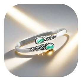 Einstellbare Kristall Silber Armreif Armband für Frauen, böhmische handgemachte Schmuck mit Edelsteinen, Geburtsstein Geschenk für Valentinstag, Geburtstag, Muttertag Anlauf-beständig (Grün)