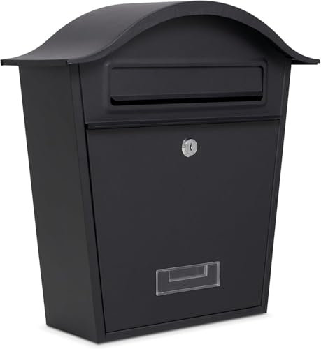 Assorted Collections Wall Mounted Post Box, Lockable Mailbox with 2 Keys, Waterproof Steel Letterbox, Easy to Install, 36x13x37cm - Black