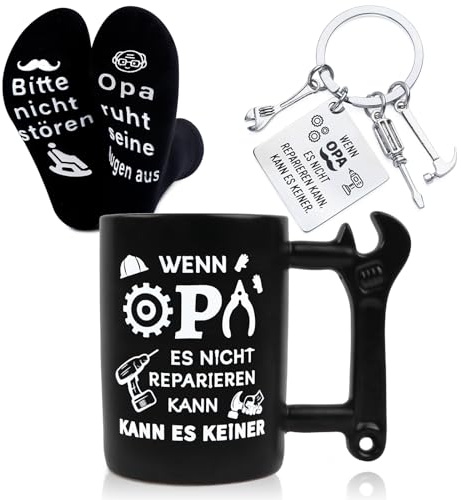 Geschenkset für Opa – Lustiges Opa Geschenk mit Tasse, Socken & Schlüsselanhänger – Vatertag, Geburtstag, Weihnachten
