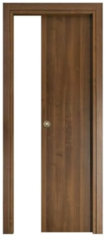 Porta Scorrevole in MDF, 210x60/70/80/90 cm, Design Moderno, Reversibile, con Kit Maniglie e Telaio (Micro Noce, 2100x800)