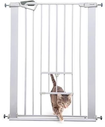 Callowesse Akita Extra Tall Safety Gate with Pet Door, Pressure Fit, 75–82cm x H99cm, White