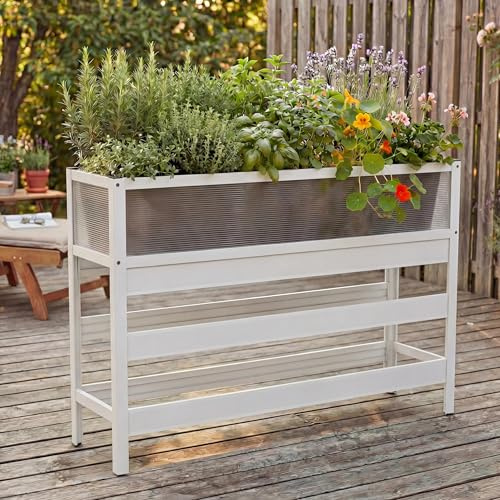 Mendler Hochbeet HWC-P96 82x120x30cm Aluminium - weiß | Gemüse-/Pflanzbeet, Blumenkasten, Pflanzkübel, transparent