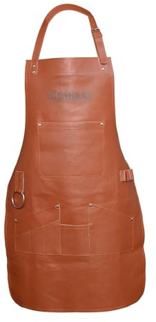 DEMHAAS® Premium Grillschürze aus Echtleder – Handgefertigte Lederschürze für Männer | BBQ-, Grill- & Kochschürze mit Taschen | Verstellbare Riemen