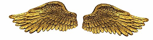 Pair of Angel Wings Ornate Vintage Shabby Cherub Wall Art Fair Garden Decoration (Small, Gold)