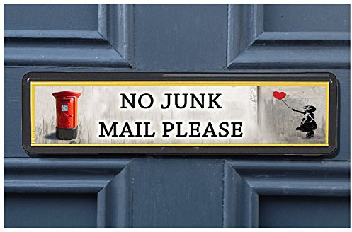BOGAF UK Banksy Postbox Polite No Junk Mail Sign sticker for Letterbox Leaflet Flyers Menus Door Sticker for Home Office Shop (CHOOSE QUANTITY) (1x Banksy Postbox No Junk Mail Sign)