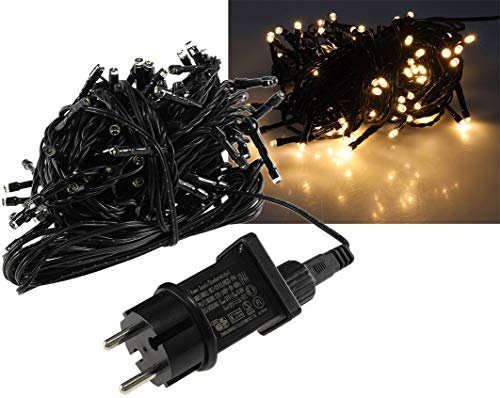 ChiliTec LED Lichterkette Aussen 10 Meter mit 100 LEDs Schwarzes Kabel Spritzwassergeschützt IP44 Beleuchtung Garten Haus Balkon Terrasse Warmweiß
