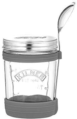 Kilner Suppenglas mit Löffel, 350 ml, Glas/Silikon/Edelstahl, Maße: 14 x 11 x 20 cm