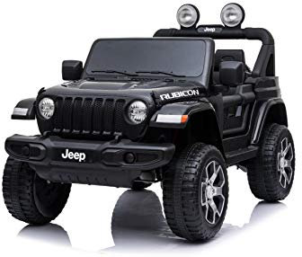 RIRICAR Elektroauto für Kinder J.E.E.P. Wrangler, Schwarz, mit 2,4-GHz-Fernbedienung, Lithium-Batterie, Radio mit Bluetooth- und USB-Eingang, Eva-Räder, elektrofahrzeug Kinder ab 3-8 Jahre
