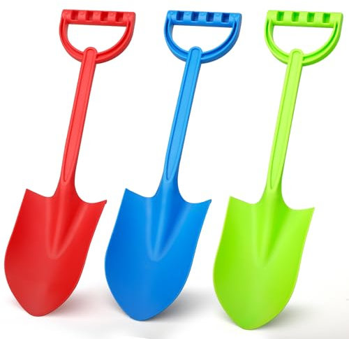 16 Inch Jumbo Beach Sand Toys Shovels Spade For Kids Adults, Gardening Tools Kit Sandbox Sturdy Scoop Durable Heavy Duty Beach Toys for Garden Sand Snow Backyard Summer Gifts Set 3 Pack