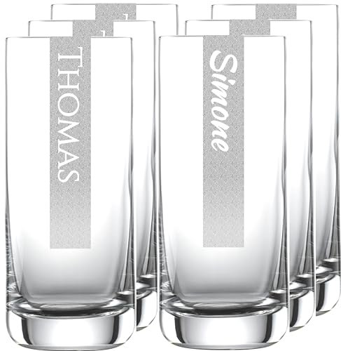 Miriquidi Lot de 12 verres à long drink - 390 ml - Personnalisables - Verre Schott avec nom - Verre avec logo - Passe au lave-vaisselle - Gravure laser personnalisée
