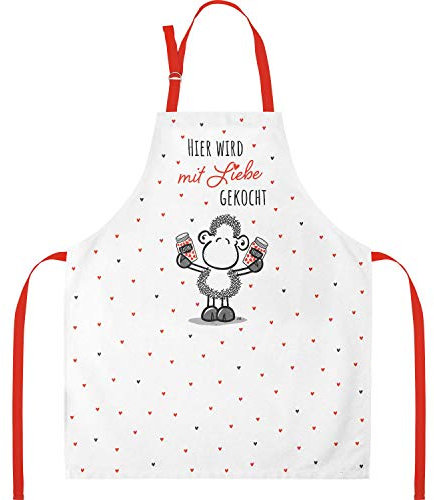 Sheepworld Schürze mit Spruch Liebe | Kochschürze aus Baumwolle, 87 cm x 70 cm, Mehrfarbig | Geschenk Küche, Kochen, Freunde, Geburtstag | 47087