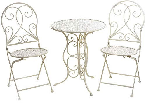 Gruppo Maruccia Tisch und Stühle aus Metall, Shabby-Chic, Weiß, antik, zur Dekoration von Garten, Bars und Geschäften, Möbel-Set für den Außenbereich