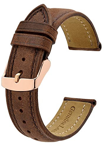 BISONSTRAP Vintage Uhrenarmbänder mit Roségold Schnalle, Leder Ersatzband 20mm (Braun)