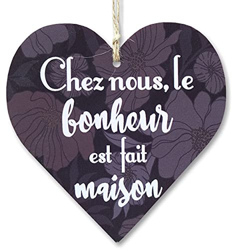 CARISPIBET Chez nous, le bonheur est fait maison | Enseignes pour la maison plaques de décoration signes décoratives en forme de coeur pour cuisine 12 x 12 cm