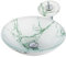 SHUGUANG Gehärtetes Glas Waschbecken, Aufsatzwaschbecken Glas Aufsatz Waschschale Rund Waschschale Waschtisch Set mit Ablaufwasser Set, Wasserfall Wasserhahn, Montagering, 420×420×145mm,Grün