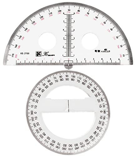 Teegxddy Goniometro a 360 gradi in plastica trasparente e combinazione goniometro-geometria a 180 gradi, combinazione matematica, righello