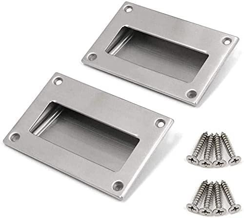 Bestgle 2 Pack Moderne Poignée de Porte en Acier Inoxydable Poignée de Meuble Encastrée Cachée Tiroir de Quincaillerie Rectangulaire Intégré Pour Armoire de Cuisine 128X83MM Avec 8PCS Vis
