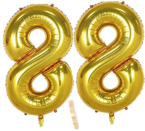 Folienballon Zahl Deko Gold 88 für Frauen Männer, XXL 100cm Riesen Nummer Aufblasbar Helium Ballon Figuren Zahlen Luftballons für 88. Jahre Mann Frau Geburtstag Hochzeit Jubiläum Party Dekoration