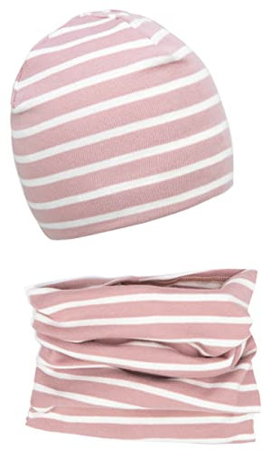 Foruhoo Baby Mädchen Beanie Mütze + Schlauchschal 2er Set, Wintermütze für Jungen Mädchen Baumwolle (48M und 6-24 Monate, Baumwolle Set: Rosa Streifen)