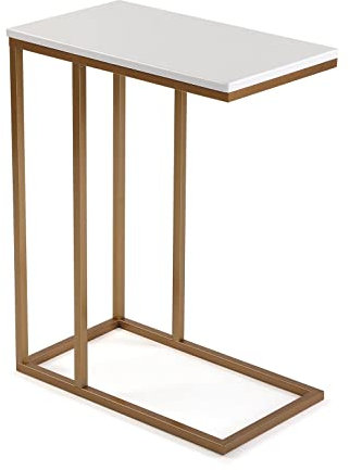 Versa Padua Beistelltisch für das Wohnzimmer, Schlafzimmer oder die Küche. Moderner, niedriger Tisch, Maßnahmen (H x L x B) 61 x 26 x 46 cm, Holz und Metall, Farbe: Gold und Weiß