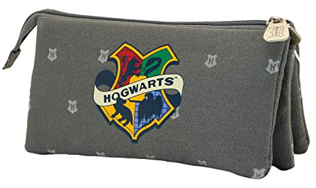 Harry Potter Greyly-Estuche Portatodo Triple HS, Gris, 23 x 12 cm