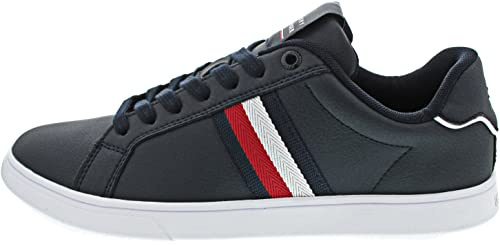Tommy Hilfiger Herren Cupsole Sneaker Corporate Leather Cup Stripes Schuhe, Blau (Desert Sky), 44