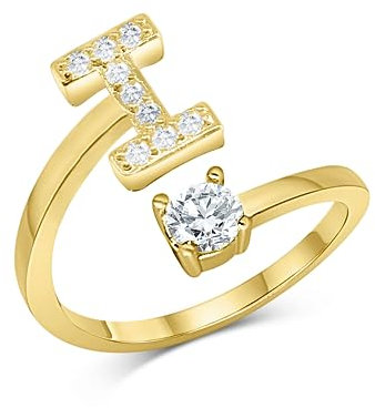 Zelaro Zirkonia Ring mit Initialen Gold | Pärchen Ringe für Mädchen Geschenk für Freundin, Freund | Ring mit Buchstabe | Frauen Ring als Schmuck Ringe zum Jahrestag | Verstellbare Ringe in Gold (I)