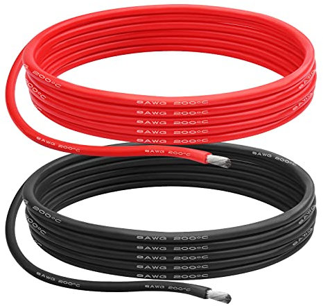 8 Gauge Silicone Wire, 8 AWG Electrical Cable 5M(2.5m Red & 2.5m Black)Soft & Flexible 1650 Strands of 0.08 mm Tinned Copper High Temperature Wire for Arduino Projects/RC Cars/Boat/Drones