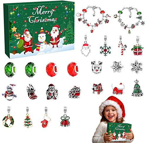 Adventskalender 2022 Kinder Mädchen Weihnachtskalender 24 Füllung Armbänder Schmuck Basteln Mädchen Weihnachten Geschenke DIY Halsketten Adventskalender für Mädchen 5-12 Jahre (Silver)