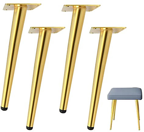 DULKET Furniture Legs 4Pcs 20cm/8Inch Metal Furniture Legs with Anti-Slip Cup, Oblique Tapered Furniture Support Legs for TV Cabinet, Dresser, Coffee Table, Couch Sofa-Gold