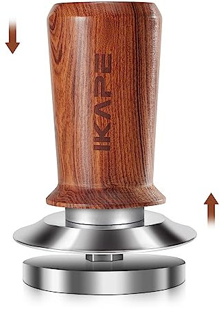IKAPE 58,35 mm Espresso-Kaffeetamper, federbelasteter kalibrierter Stampfer mit Premium-Edelstahl, Walnuss-Holzgriff-Tamper kompatibel mit über 58 mm Espressomaschine untenlosem Siebträger