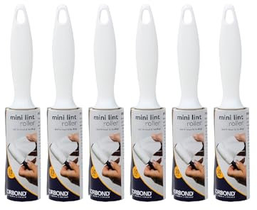 Korbond 2.8m Mini Pocket Lint Roller Pack of 6 – TRAVEL SIZE – 30 Sticky Easy Peel Paper Sheets Per Roller –180 Sheets Total - Suitable for ALL FABRIC TYPES