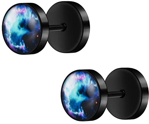 MicVivien 16G Orecchini a Bottone per Uomo Donna Acciaio Inossidabile Rotondo Orecchini con modello Yin Yang/Capre/Tridente/Stella Piercing Punk Orecchini a Vite Finto tunnel