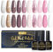 INPING UV Nagellack, 10 Stück Nudefarben Rosa Gel Nagellack Set, Glitzer Rosa Weiß Dunkelrosa Schimmer Pastell Pink Diamant Gelnägel Soak Off UV für Nageldesigns Kit Nail Art Salon