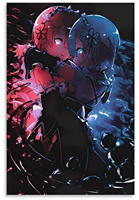 HIHIOI Anime ReZero Ram And Rem Poster, dekoratives Gemälde, Leinwand, Wandkunst, Wohnzimmer, Poster, Schlafzimmer, 40 x 60 cm