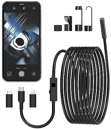 Endoskopkamera mit Licht - Wasserdicht IP67, 1920 * 1440P HD, 8 LEDs, 5m Kabel für Android & iOS Tablet, iPhone, iPad, Samsung