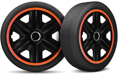 Radkappen 16 Zoll Radzierblenden 4er Set passend für alle Stahlfelgen - Einstellbarer Sicherungsring - Schwarz Orange