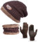 ANCEER Wintermütze Schal Handschuhe Set mit Dicke Thermo Fleecefutter, 3in1 Mütze, Schal & Handschuh-Sets für Herren Damen Winter Beanie Mütze Schal Unisex Dunkelbraun