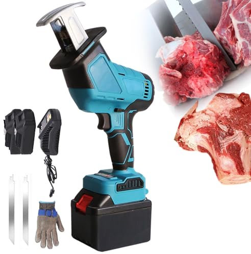 21V Bone Saw Machine, 3000mAh Electric Reciprocating Meat Saws, Comes with 2 Saws, 1 Butcher's Glove,2Battery