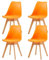 EGGREE 4er Set Esszimmerstühle mit Massivholz Buche Bein SGS Geprüfter, Skandinavisch Design Gepolsterter aus PU-Leder Küchenstuhl Essstühle, Orange