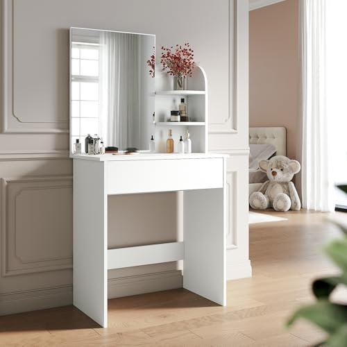 SONNI Toeletta da Trucco, comò con Cassetti per Camera da Letto, comò di Piccole Dimensioni in Toeletta Trucco Moderna 70x40x140cm, Bianco