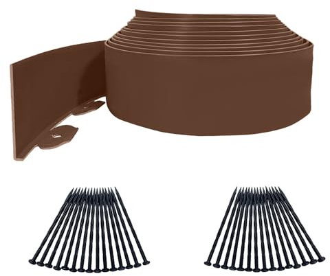Beetumrandung 10cm Hoch 10m Lang, Flexible Rasenkante Kunststoff mit 30 STK. Heringen, No-Dig- Rasenkanten für Blumenbeet (Brown)