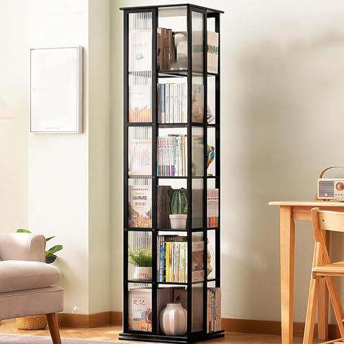 Yesbon 360° rotierendes Bücherregal, Corner - Bambus Spinning Bücherregal für Schlafzimmer, Wohnzimmer und Büro, Schwarz, 6 Etagen