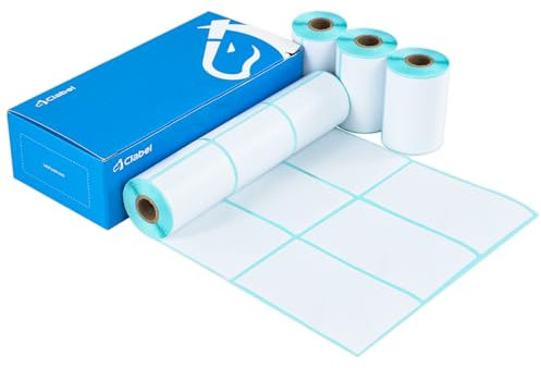 CLABEL 6 Rollen Weiß 50x80mm Etikettenband für 221B 220B 230B 320B Etikettendrucker Selbstklebend Thermo Etiketten für Etikettiergerät Ersatz für Zuhause Barcode, 70Etiketten/Rolle (1,97x3,15)