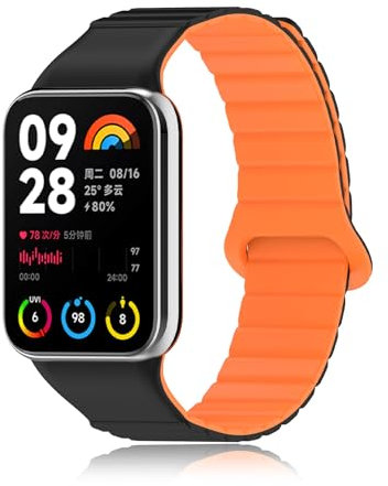 CHANRASI Sportive Cinturini Compatibile con Redmi Watch 4/Xiaomi Mi Band 8 Pro Uomo Donna, Cinturino Magnetiche in Silicone Morbido e Traspirante per Redmi Watch 4/Mi Band 8 Pro nero arancio