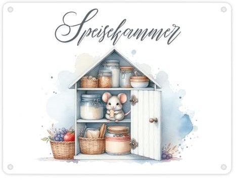 Speisekammer mit Maus Metallschild in 15x20 cm Niedlich Klein Tiere Verstecken Lebensmittel Nahrung Vorräte