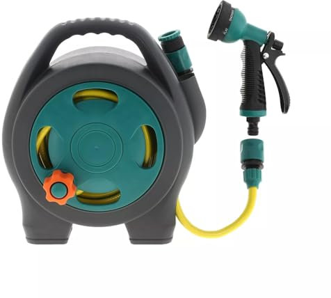 Masterpart Compact Garden Hose Reel 10m Spray Gun Freestanding or Wall Hanging Connectors