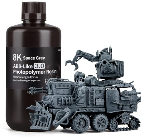 ELEGOO 8K ABS-Like 3D Drucker Resin, 405 nm UV-härtendes Photopolymerharz für MSLA/LCD/DLP 3D Drucker, Verbesserte Festigkeit und Zähigkeit, 8K Hohe Präzision, Niedrige Viskositä, Space Grau 1000g