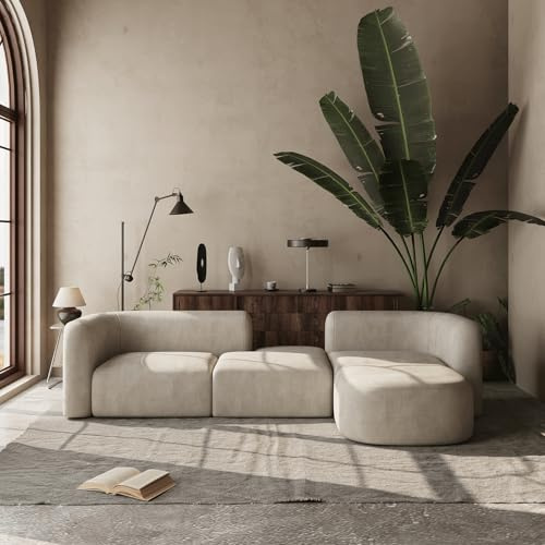 Acanva Mellow Modern Tight Curved Back Velvet Sofa, 4 Seater Modular