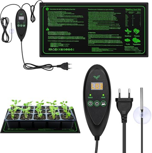 Apritsce Tappetino Riscaldante per Piante con Termostato, Tappetino Riscaldante per Piante con 6 Livelli di Temperatura E 6 Livelli di Timer, Tappetino Riscaldante per Piantine (30W, 53x25cm)